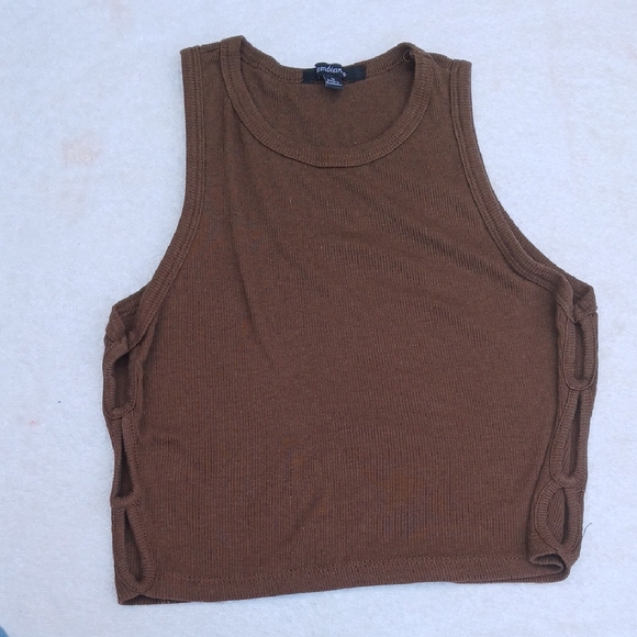 Ambiance Tops - Ambiance Brown Cut Out Crop Muscle Tee